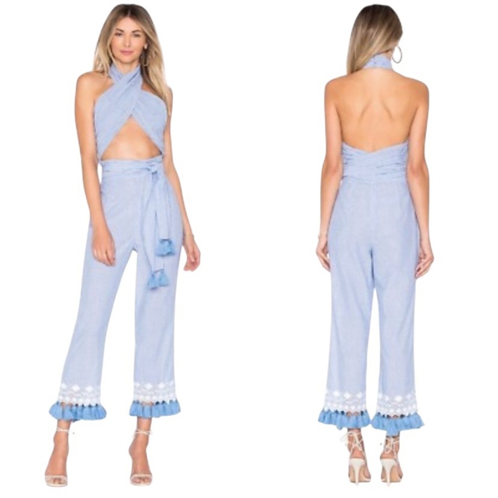 Tularosa Jamie Jumper Getty Stripe halter neck wrap design Romper Resortwear